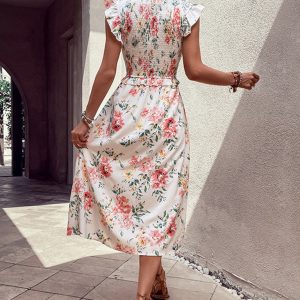 Women's Ruffled Sleeveless White Dress with Cute Prints - Y2K Aesthetic Fashion