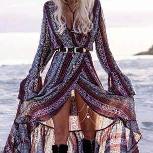 Women's Sago Print Long Sleeve Dress - Y2K Aesthetic Floral Style for Trendy Outfits