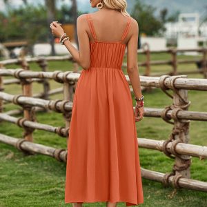 Women's Solid Color Suspender Dress with Tied Waist - Y2K Ranch Aesthetic Fashion