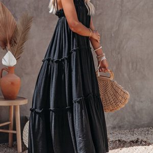 Women's Solid Color Y2K Aesthetic Suspender Midi Skirt for Trendy Outfits