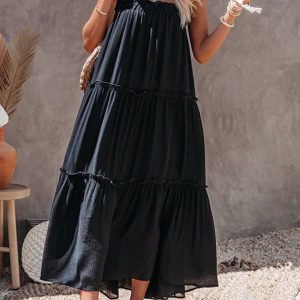 Women's Solid Color Y2K Aesthetic Suspender Midi Skirt for Trendy Outfits