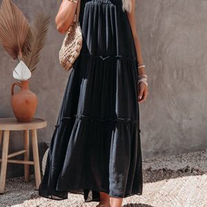 Women's Solid Color Y2K Aesthetic Suspender Midi Skirt for Trendy Outfits