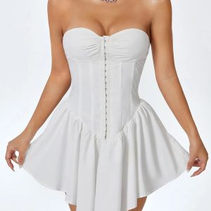 Women's Strapless Mini Dress - Solid Color Corset Tube Dress for Nightclub Style