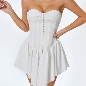 Women's Strapless Mini Dress - Solid Color Corset Tube Dress for Nightclub Style