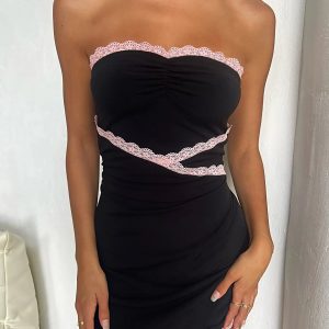 Women's Summer Strapless Open Back Mini Dress - Y2K Aesthetic Bodycon Party Dress