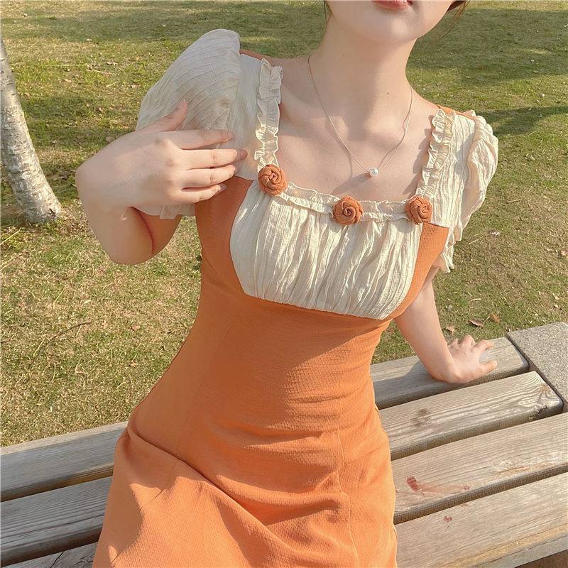 Women's Summer Y2K Fairy Core Dress - Casual Loose Orange Aesthetic Dress