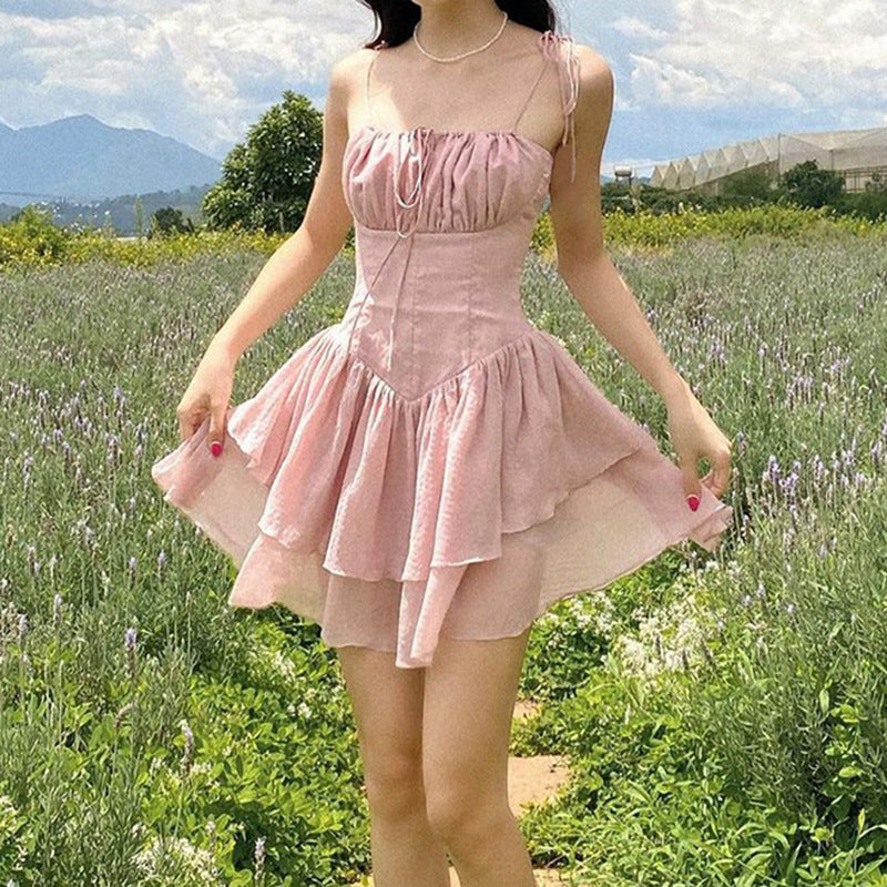 Women's Summer Y2K Fairy Dress - Casual Loose Lace-Up Ruffle Corset Mini Dress