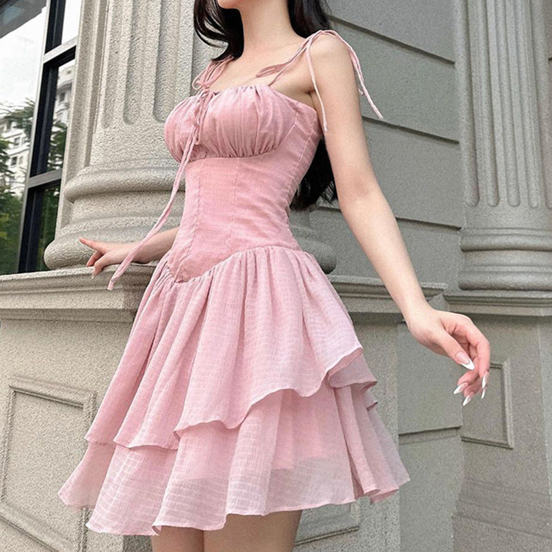 Women's Summer Y2K Fairy Dress - Casual Loose Lace-Up Ruffle Corset Mini Dress