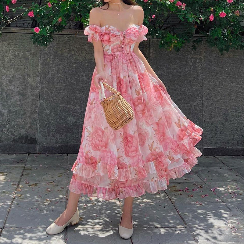 Women's Summer Y2K Fairy Dress - Casual Loose Vintage Ruffle Floral Maxi Dress