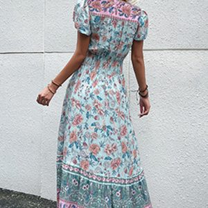 Women's V-Neck Ethnic Print Slit Dress - Y2K Aesthetic Boho Style for Effortless Chic