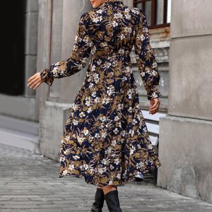 Women's V-Neck Long Sleeve Printed Dress - Y2K Aesthetic Fashion for Effortless Style