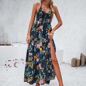 Women's Y2K Aesthetic Casual Holiday Printed Backless Suspender Dress for Trendy Looks