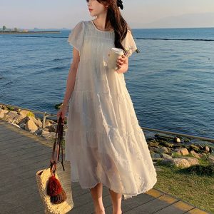 Women's Y2K Aesthetic Loose Beach Dress for Summer Seaside Vacations