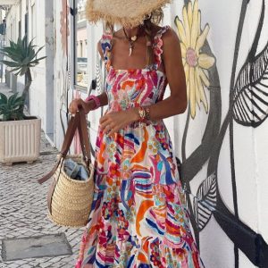 Women's Y2K Aesthetic Printed Swing Dress for Beach Vacations and Summer Outings