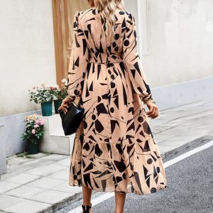 Women's Y2K Aesthetic Printed V-Neck Long-Sleeved Resort Dress for Casual Chic Style