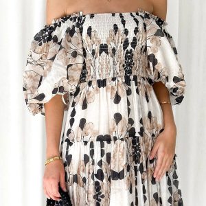 Women's Y2K Aesthetic Puff Sleeve Printed Cake Dress for Coquette and Grunge Styles