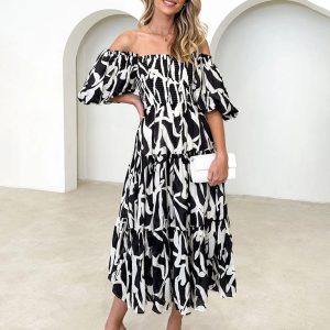 Women's Y2K Aesthetic Puff Sleeve Printed Cake Dress for Coquette and Grunge Styles