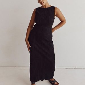 Women's Y2K Aesthetic Sexy Sleeveless Knitted Long Dress for Trendy Coquette Style