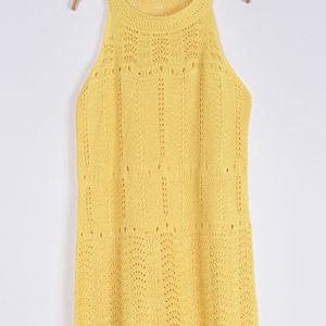 Women's Y2K Aesthetic Sleeveless Cutout Knit Dress for Trendy Summer Outfits