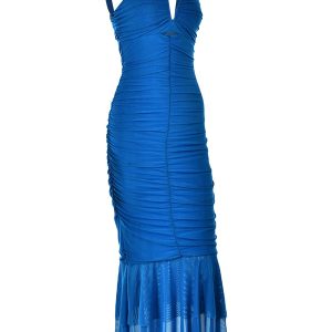 Women's Y2K Fishtail Bodycon Dress with V Neck Cutout & Ruched Detail for Parties