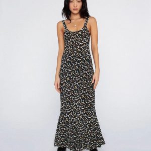 Women's Y2K Floral Print Sleeveless Maxi Dress with U-Shaped Neckline - Slim Fit Sundress