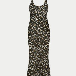 Women's Y2K Floral Print Sleeveless Maxi Dress with U-Shaped Neckline - Slim Fit Sundress