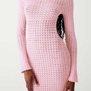 Wool Sexy Backless Mesh Long-Sleeved Dress in Pure Lust Style for Y2K Aesthetic Fashion