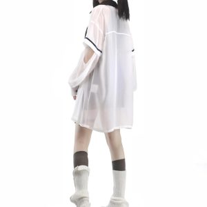 Y2K Aesthetic Baseball Girl's Long Shirt, Strap Dress, T-Shirt, Vest & Half Pants Set