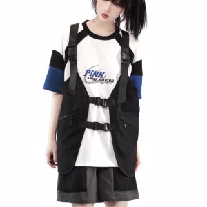 Y2K Aesthetic Baseball Girl's Long Shirt, Strap Dress, T-Shirt, Vest & Half Pants Set