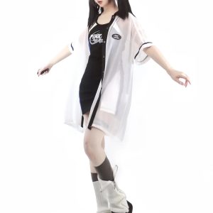 Y2K Aesthetic Baseball Girl's Long Shirt, Strap Dress, T-Shirt, Vest & Half Pants Set