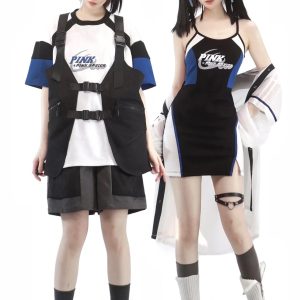 Y2K Aesthetic Baseball Girl's Long Shirt, Strap Dress, T-Shirt, Vest & Half Pants Set