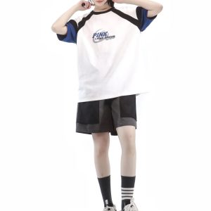 Y2K Aesthetic Baseball Girl's Long Shirt, Strap Dress, T-Shirt, Vest & Half Pants Set