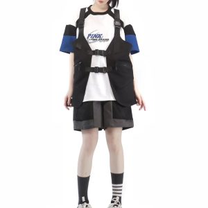 Y2K Aesthetic Baseball Girl's Long Shirt, Strap Dress, T-Shirt, Vest & Half Pants Set