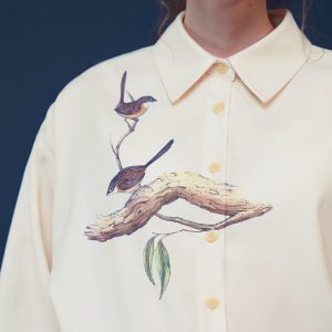 Y2K Aesthetic Bird Painting Blouse with Perched Design on a Branch for Trendy Outfits