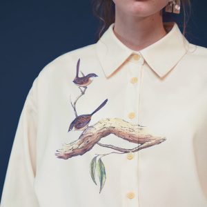 Y2K Aesthetic Bird Painting Blouse with Perched Design on a Branch for Trendy Outfits