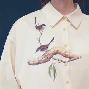 Y2K Aesthetic Bird Painting Blouse with Perched Design on a Branch for Trendy Outfits