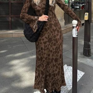 Y2K Aesthetic Bodycon Maxi Dress for Women - High Waist Slim Fit Autumn Street Style 2023