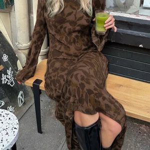 Y2K Aesthetic Bodycon Maxi Dress for Women - High Waist Slim Fit Autumn Street Style 2023