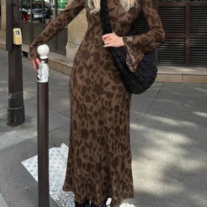 Y2K Aesthetic Bodycon Maxi Dress for Women - High Waist Slim Fit Autumn Street Style 2023