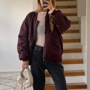 Y2K Aesthetic Bomber Jacket for Women - Casual Street Style Warm Baseball Coat