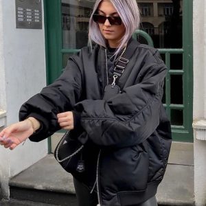 Y2K Aesthetic Bomber Jacket for Women - Casual Street Style Warm Baseball Coat