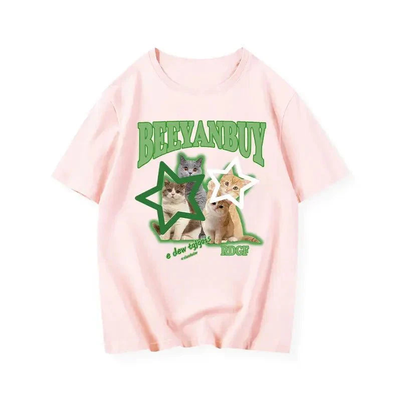 Y2K Aesthetic Bright Cat Star T-Shirt - Trendy Summer Outfit for Fashion Lovers