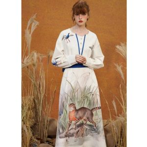 Y2K Aesthetic Cat Painting One Piece Dress - Cute and Comfy for Unique Outfits