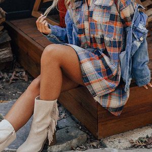 Y2K Aesthetic Contrast Plaid Shirt Dress - Trendy Grunge Style for Effortless Chic