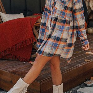 Y2K Aesthetic Contrast Plaid Shirt Dress - Trendy Grunge Style for Effortless Chic