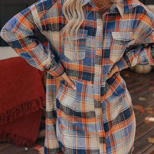 Y2K Aesthetic Contrast Plaid Shirt Dress - Trendy Grunge Style for Effortless Chic