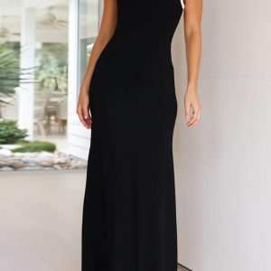 Y2K Aesthetic Contrast Ribbed Cami Maxi Dress - Trendy Grunge Style for Effortless Chic