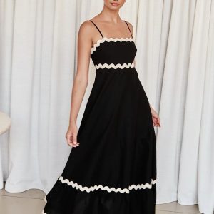 Y2K Aesthetic Contrast Trim Cami Long Dress - Chic Coquette Style for Effortless Elegance