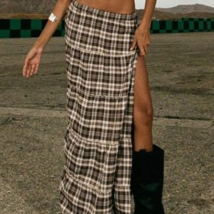 Y2K Aesthetic Damiah Maxi Skirt - Trendy Cargo Skirt for Coquette and Grunge Styles