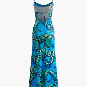 Y2K Aesthetic Drawstring Backless Dress - Trendy Skinny Fit with Unique Print